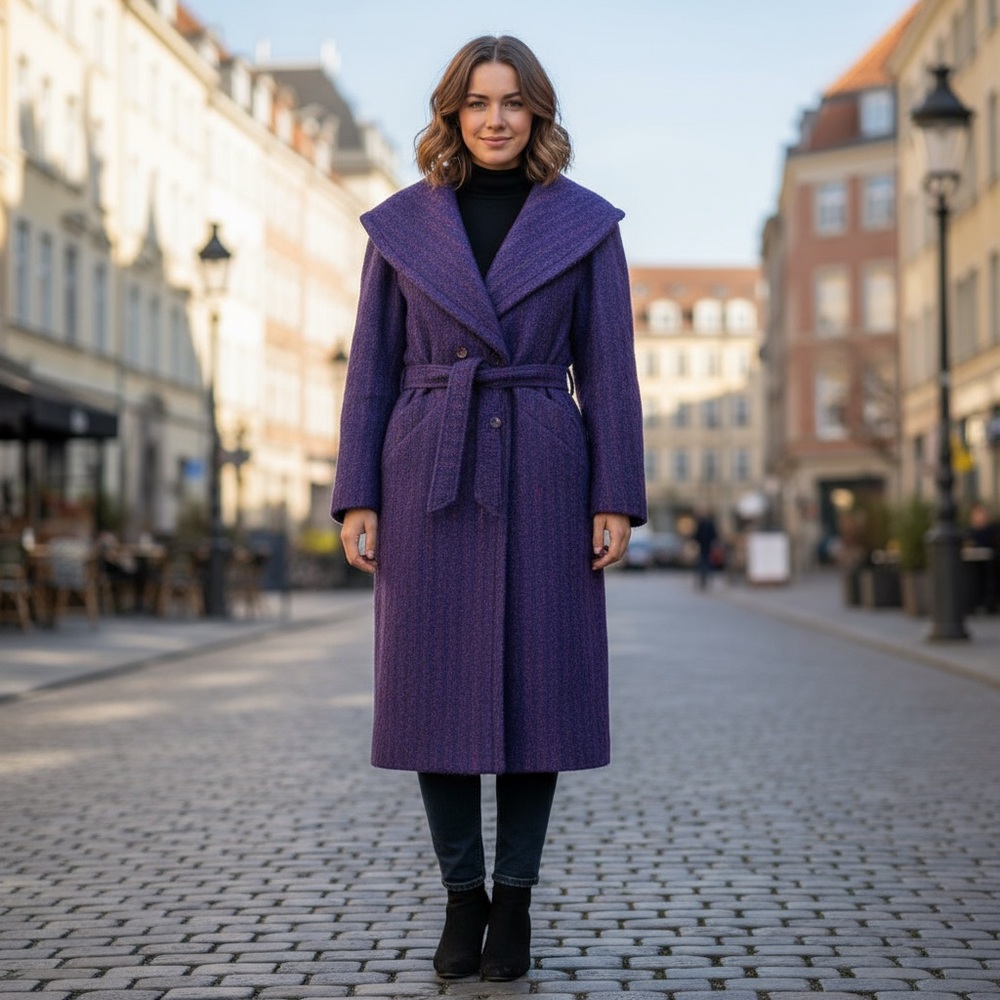 Mallia Vintage Mohair Long Wool Coat/Designer 🇨🇦Brand/Purple Colourful Stripe